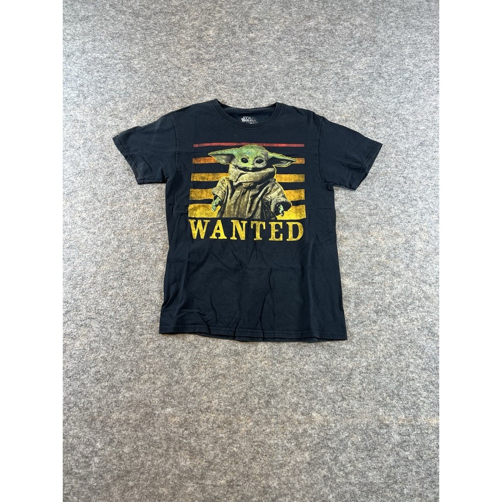 Star Wars The Mandalorian Baby Yoda Wanted Mens Graphic T-Shirt Black Small